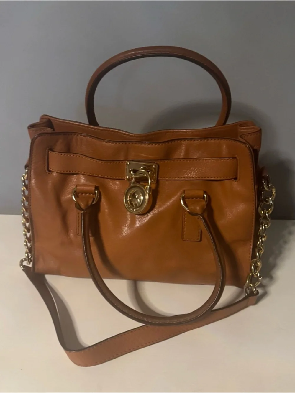 Michael Kors Cognac Leather Satchel with Gold Hardware - Picture 6 of 12